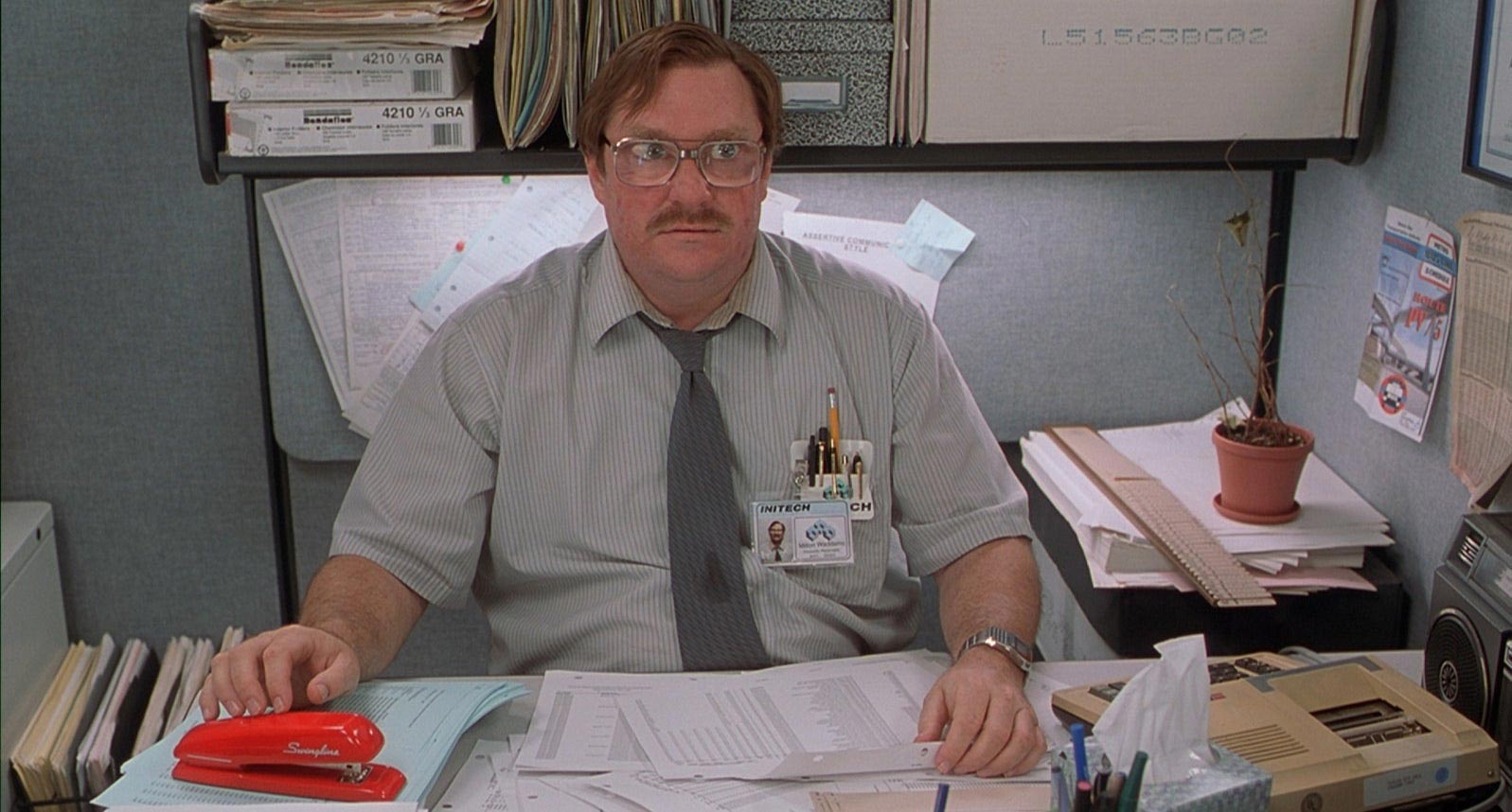 Milton and his stapler in Office Space