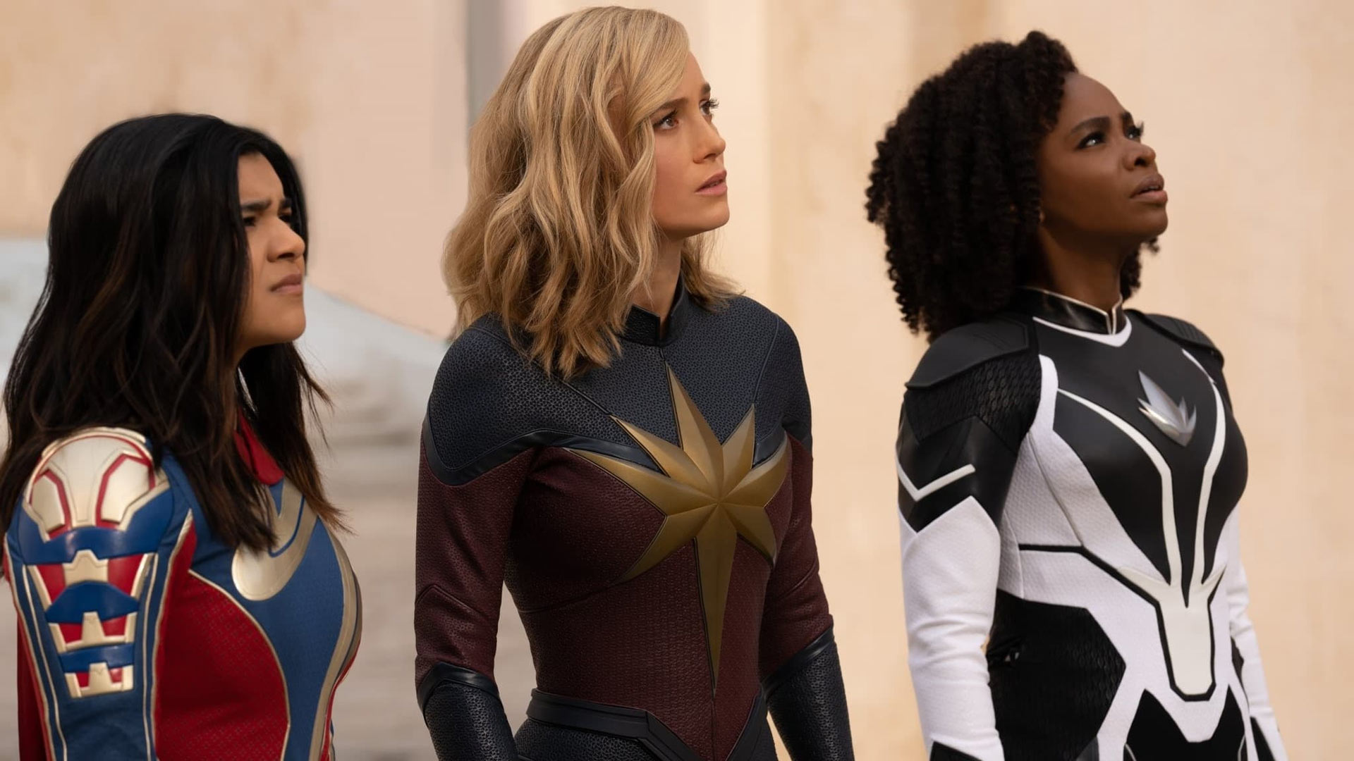 Brie Larson, Teyonah Parris and Iman Vellani in The Marvels